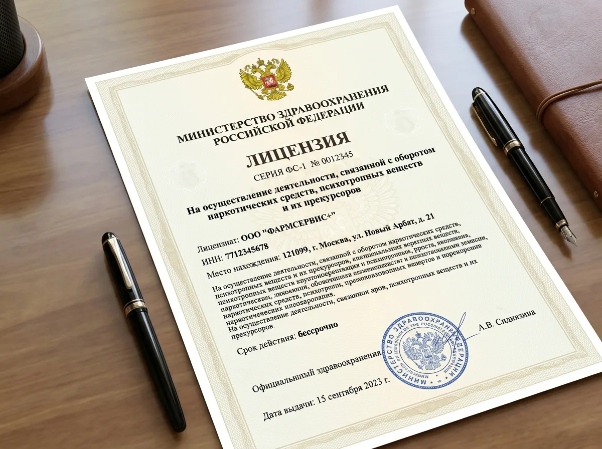 Лицензия на деятельность с наркотическими средствами и психотропными веществами — официальный документ с гербом России